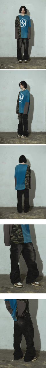 Semi Flare Washed Denim Pants_Black