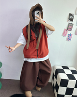 FLEECE LAYERED VEST ZIP UP💚💙🖤🧡4COLOR