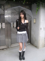 Handy Snap See-through Wrap Hood Knit