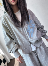 トイド ブルー ナンバー スター パッチ タトゥー ジップ フーディー 2カラー