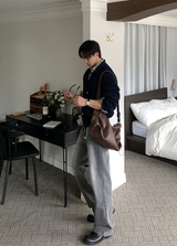 クレートグレイウォッシュドセミワイドデニムパンツ