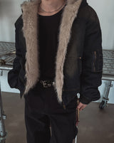 Raven Denim Crop Fur Hood Jumper