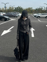 Y2K Back Point X Strap Bijo Wide Loose Fit Denim Long Pants (Black)