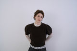 Puff raccoon half knit_brown