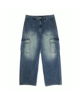 LMN Solid Cargo Wide Denim Pants (blue)