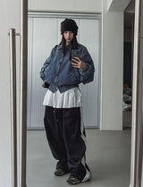 Kanto incision denim two-way quilted flight jumper