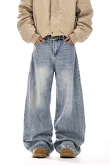Washed Deconstructed Wide Jeans
