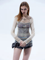 Emoha Love's Bondage Cut-out Striped Mesh Bottoming Shirt