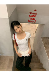 クラシックドットUネッククロップ半袖Tシャツ