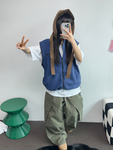 FLEECE LAYERED VEST ZIP UP💚💙🖤🧡4COLOR