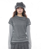 COWL NECK LAYERED LONG SLEEVE - CHARCOAL