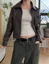 Vintage crop leather jacket