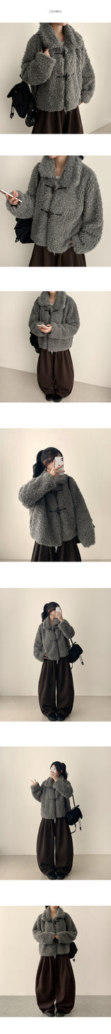 Elti fur fleece tteokboki button collar jacket