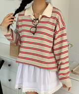 ビンツ ストライプ カラー ニット