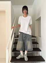 Fake Layered Arm Snap Oversized T-Shirt 6color