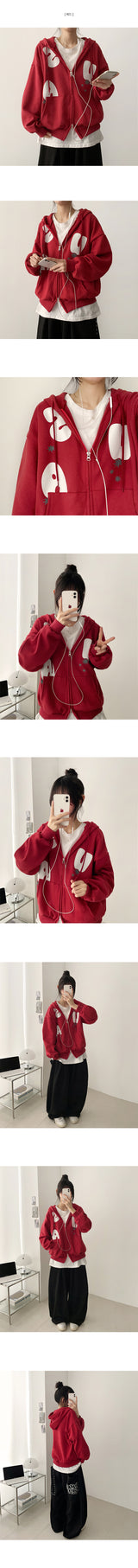 Momo Alphabet Printed Two-Way Oversized Fit Hooded Zip-Up