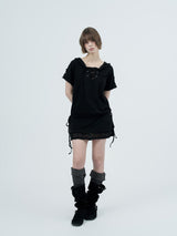 eyelet lace hood op / black
