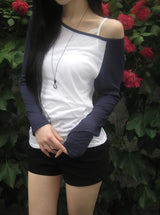 Keuen Raglan Color Matching See-through Long Sleeve T-shirt