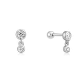 silver bezel drop barbell single piercing rhodium plating + 925 silver E070-09H