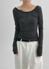 [MADE] Four Ring Stripe Backless Long Sleeve T-shirt