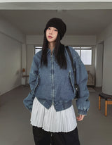 Kanto incision denim two-way quilted flight jumper