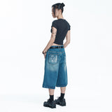 Star 8-part denim bermuda pants - DEEP BLUE