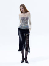 Emoha Love's Bondage Cut-out Striped Mesh Bottoming Shirt