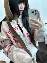 スノーフラワーカラーノルディックツーウェイジッパーニットジップアップ❤🖤🤎🩶🤍5カラー