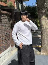 ワッフルダイアゴナルボタンクロップロングスリーブTシャツ