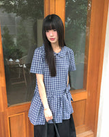 Pureip ribbon strap round car check mini dress