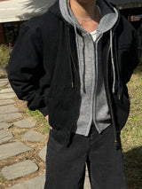 Field denim hood zip-up