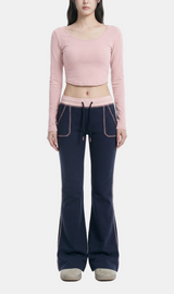 Kaia Contrast Stitch Flare Pants