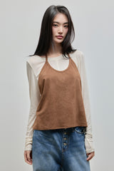 Halter-Tie Suede Apron_Brown