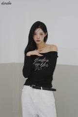 ワイドネックレタリングノーマルフィット長袖Tシャツ