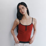 C CONTRAST BUTTON SLEEVELESS TOP_RED