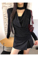 ブラックシック シマーホルターネック長袖Tシャツ