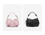 Pink Studded Biker Shoulder Bag with Multiple Pockets
