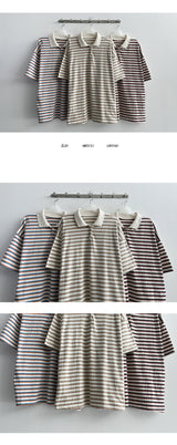 ピープストライプカラ半袖Tシャツ