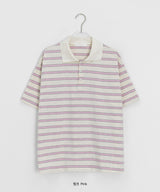 カルディスボーダー襟付き半袖Tシャツ