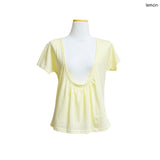 (3color) Deep Shirring U-Neck Flare Short Sleeve Tee