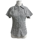 Ripple Mood Stripe Span Shirring Short Sleeve Shirt (3 colors)