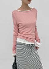 [MADE] Tenlua Wool Tencel Boat Neck Long Sleeve Tee (50% Tencel)