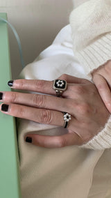 Black flower 2ring SET