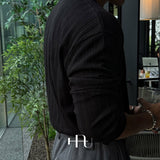 [HFORUS MADE]Forus ニットプリーツUネックロングスリーブス イン ブラック