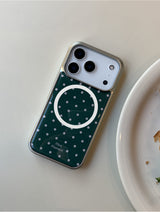 [MADE]ディープグリーンドット エポキシ シルバー MagSafe iPhoneケース