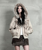 BUTTERFLY SPLATTER ZIP-UP #BEIGE(FLEECE LINED)