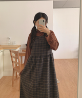 Brownie checkered bustier long skirt sleeveless autumn winter guest look date look 