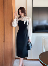 26SS★ Melage Chiffon Color Matching Tie H-Line One Piece