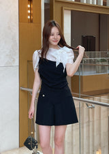 Nilo Tie Color Matching Drape Blouse