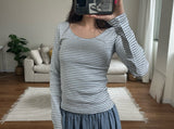 slim stripe u neck tee